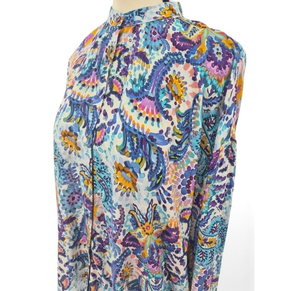 Tristan Blouse Womens M Multicolor Paisley Mock Neck Button Down Long Sleeve Top